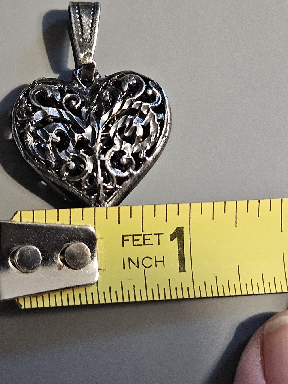 Vintage Silver Tone Filigree Puffed Heart Pendant